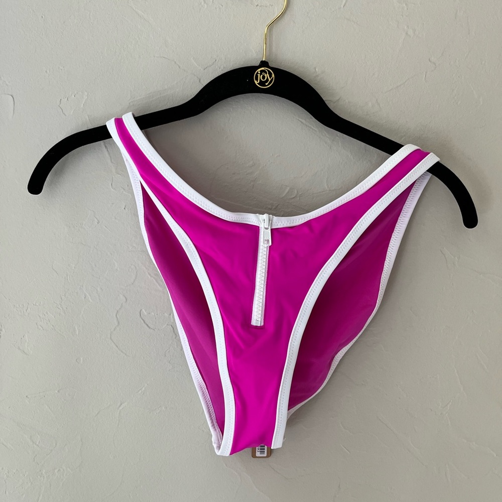 💖SKIMS SPORTY ZIPPER SWIM DIPPED  BIKINI CHEEKY BOTTOM HIBISCUS PINK S L